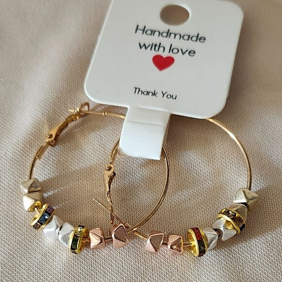 Eclectic Mixed-Metal & Colorful Beaded Gold Hoop Earrings - Picture 2 of 3